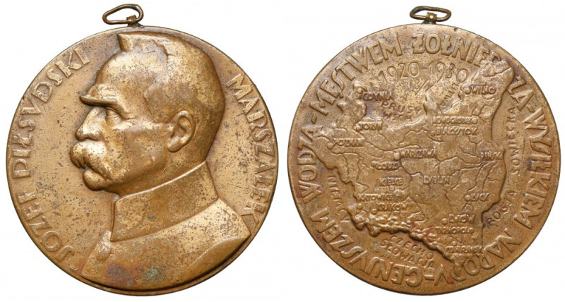 Medal, Józef Piłsudski, 10. rocznica Wojny Polsko-Bolszewickiej 1930 Brąz, średn...