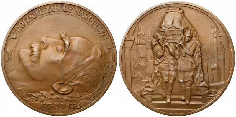 Medal, Józef Piłsudski - rocznica śmierci 1936 r. Pięknie zachowany egzemplarz.&...