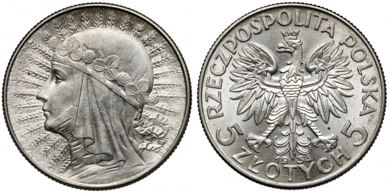 Głowa Kobiety 5 złotych 1934 Reference: Chałupski 2.24.4.a, Parchimowicz 116.d
...