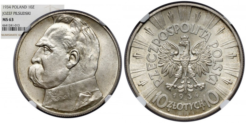 Piłsudski 10 złotych 1934 - urzędowy - piękny Z wszystkich monet II RP z Józefem...