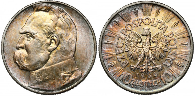 Piłsudski 10 złotych 1936 Wielobarwna patyna. 
Reference: Chałupski 2.32.3.a, P...