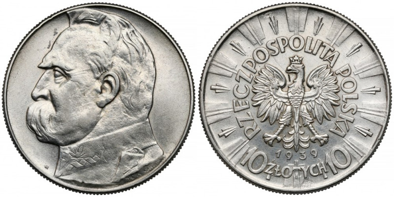 Piłsudski 10 złotych 1939 Reference: Chałupski 2.32.6.a, Parchimowicz 124.f
Gra...