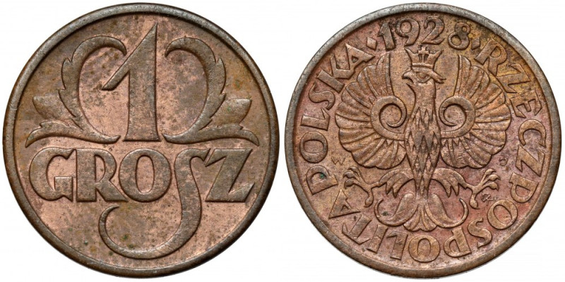 1 grosz 1928 Nigdyś umyty.&nbsp; Reference: Chałupski 2.2.3.a, Parchimowicz 101....