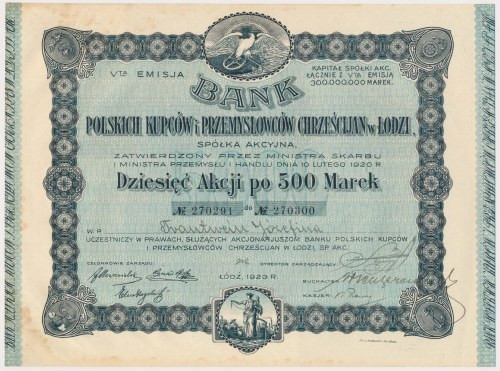 Bank Polskich Kupców i ..., Em.5, 10x 500 mkp 1923 Reference: Koziorowski 103-18...