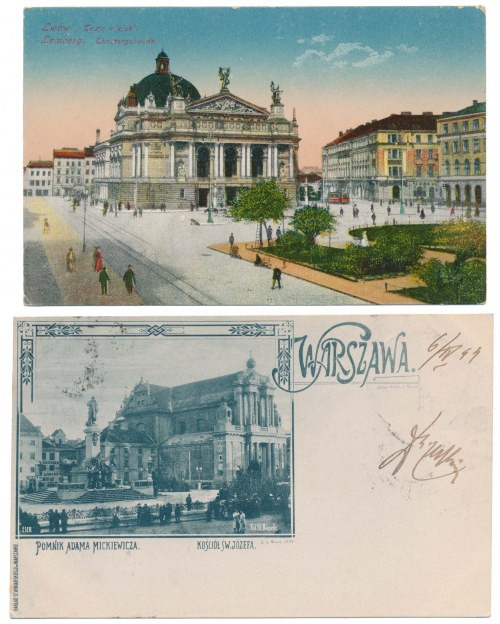 Lwów 1917 i Warszawa 1899 - zestaw starych pocztówek (2szt)