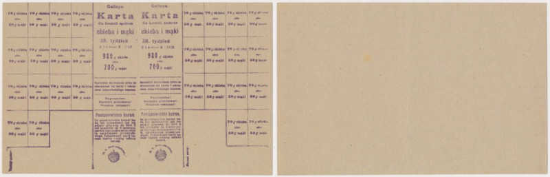 Galicya, Karta dla kontroli spożycia chleba i mąki, okres 2.I - 8.I 1916