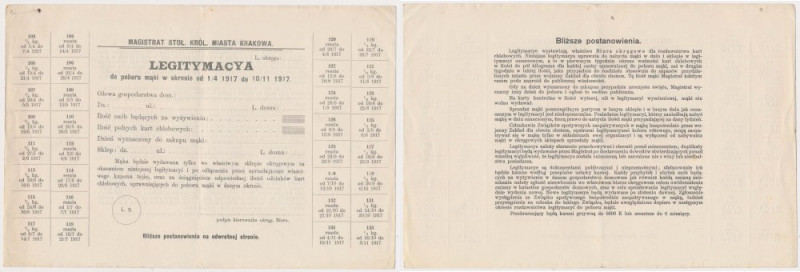 Kraków, Lagitymacya do poboru mąki, okres 1/4 1917 do 10/11 1917