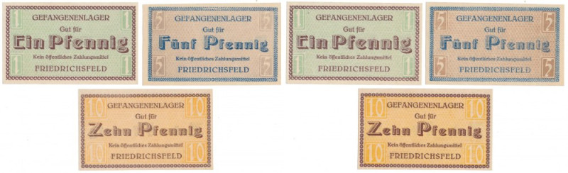 Obóz jeniecki Friedrichsfeld - 1, 5 i 10 pfg (3szt) 
Grade: UNC Lagergeld, Camp...