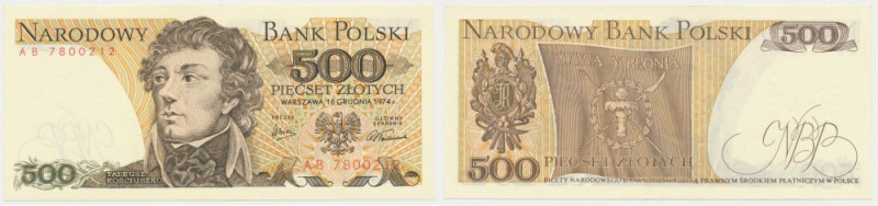 500 zł 1974 - AB Lekkie zgięcie pionowe i trochę drobnych nagniotek.&nbsp; Refer...