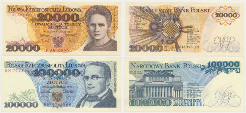 20.000 zł 1989 - T i 100.000 zł 1990 - BM (2szt) 
Grade: 2, 2-/XF+