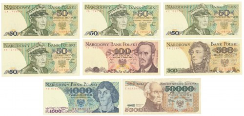 PRL, zestaw banknotów (8szt) W zestawie rzadkie 50.000 zł 1989 w st.2-.&nbsp; 
...