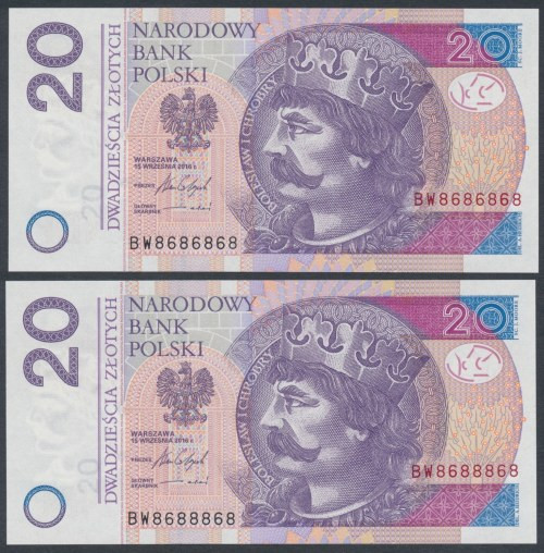 20 zł 2016 BW - 8686868 i 8688868 - radarowe (2szt) 
Grade: UNC