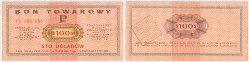 PEWEX 100 dolarów 1969 - FK - piękne Złożenie w pół, poza tym bez uwag.&nbsp; Pi...