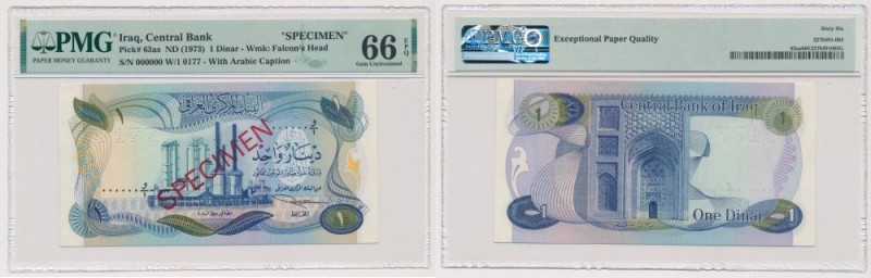 Iraq, 1 Dinar ND (1973) SPECIMEN Reference: Pick 63as
Grade: PMG 66 EPQ