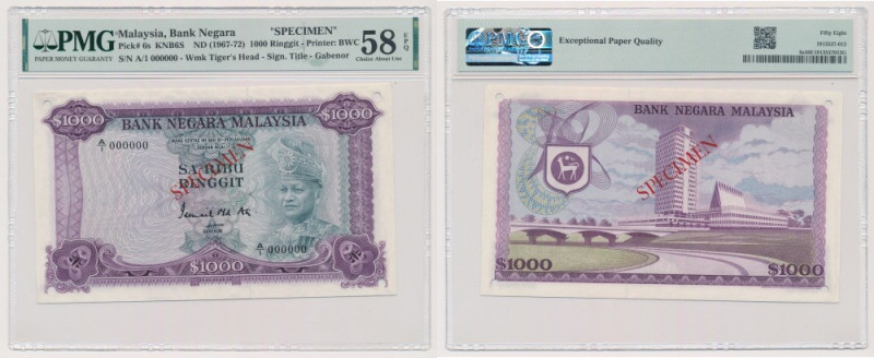 Malaysia, 1000 Ringgit ND (1967-72) - SPECIMEN Reference: Pick 6s
Grade: PMG 58...