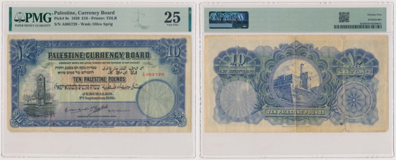 Palestine, 10 Pounds 1939 Reference: Pick 9c
Grade: PMG 25