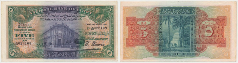 Egypt, 5 Pounds 1942 
Grade: VF+