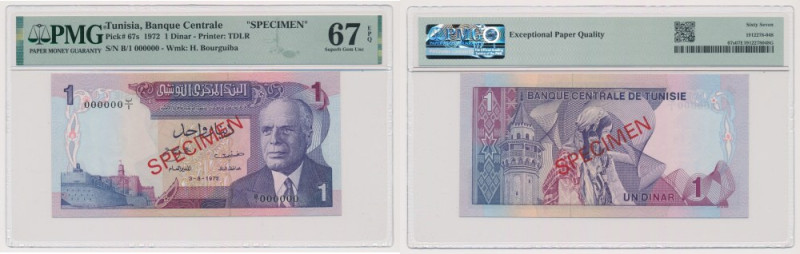 Tunisia, 1 Dinar 1972 SPECIMEN Reference: Pick 67s
Grade: PMG 67 EPQ