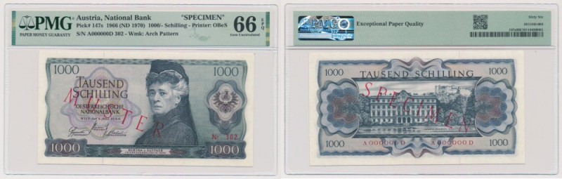 Austria, 1000 Schilling 1966 (ND 1970) SPECIMEN Reference: Pick 147s
Grade: PMG...