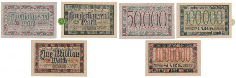 Germany, 50.000, 100.000 Mark & 1 mln Mark 1923 (3pcs) 
Grade: VF/VF+