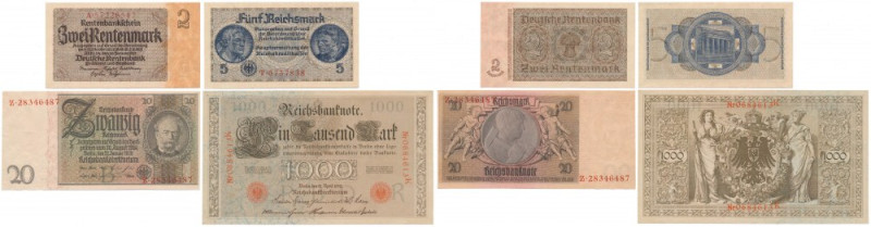 Germany, 2 -1.000 Mark 1910-1946 (4pcs) 2 i 1.000 mk st.2+, pozostałe st.1/1-,1-...