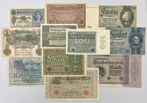 Germany, set of banknotes 1908-1935 (11pcs) Większość banknotów w stanie 3.&nbsp...