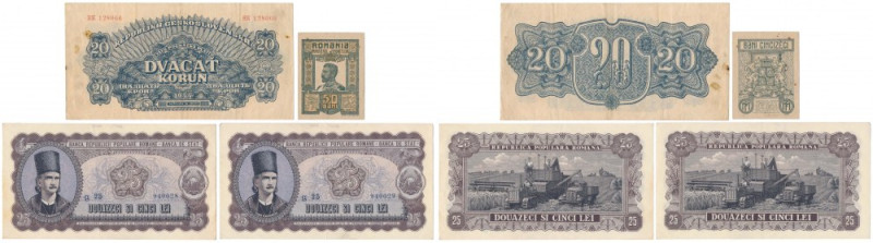 Czechoslovakia, 20 Korun 1944 & Romania, 50 Bani 1917 & 25 Lei 1952 (3szt) 
Gra...