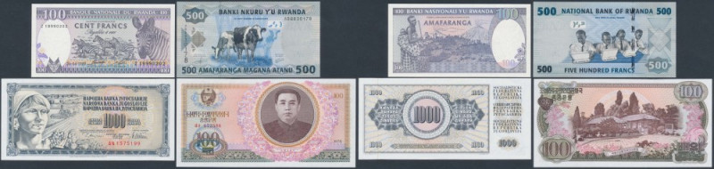 Yugoslavia, Rwanda & North Korea - set of banknotes (4pcs) 
Grade: 1, 1/AU