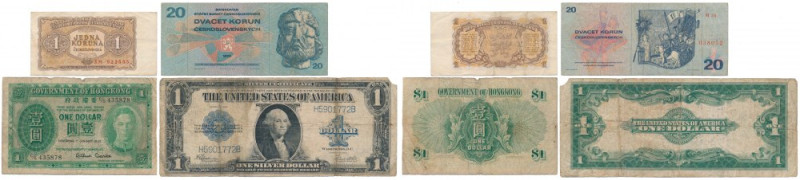 Czechoslovakia, Hong Kong & USA - set of banknotes (4pcs) 
Grade: FA-VF