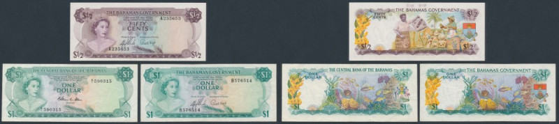 Bahamas, 50 Cents & 2x 1 Dollars 1965-1974 (3pcs) 
Grade: 1-, 3+, 3+