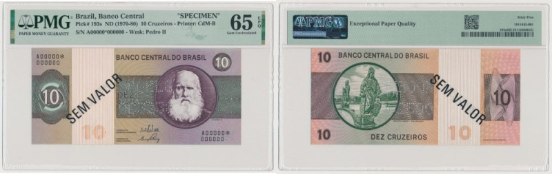 Brazil, Specimen SEM VALOR 10 Cruzeiros ND (1970-80) Rare specimen in excelent c...