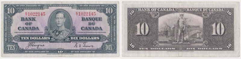 Canada, 10 Dollars 1937 Signatures:&nbsp;Coyne&nbsp;& Towers.
Reference: Pick 6...