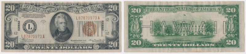 USA, Hawaii 20 Dollars 1934 
Grade: F+