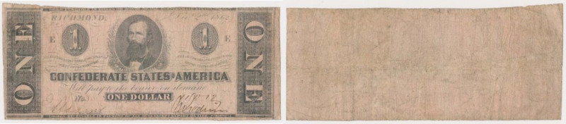 The Confederate States of America, Richmond, 1 Dollar 1862 
Grade: F