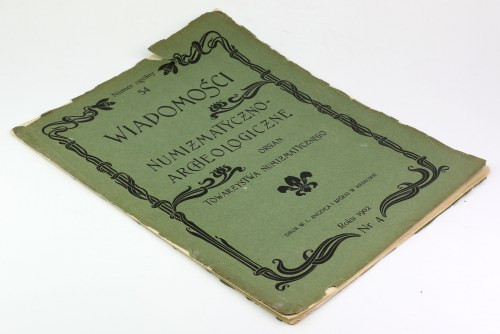 Wiadomości Numizmatyczno-Archeologiczne 1902/4 Pokruszone krawędzie okładek, z p...