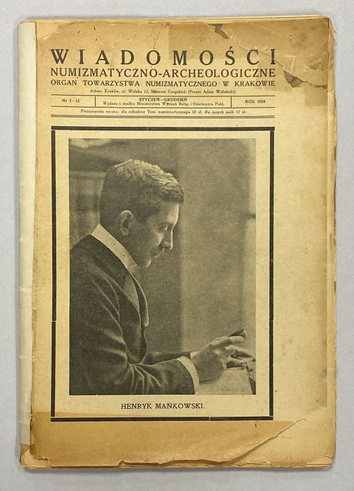 Wiadomości Numizmatyczno-Archeologiczne 1924 Kompletny, w pełni oryginalny roczn...