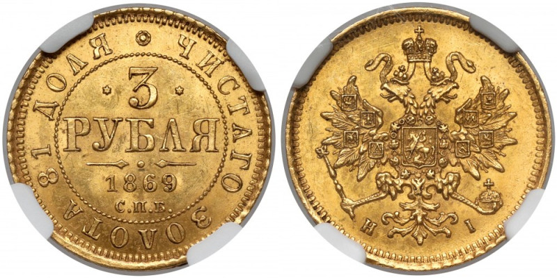 Rosja, Aleksander II, 3 ruble 1869 HI Pierwsza trzyrublówka czasów cara Alesandr...