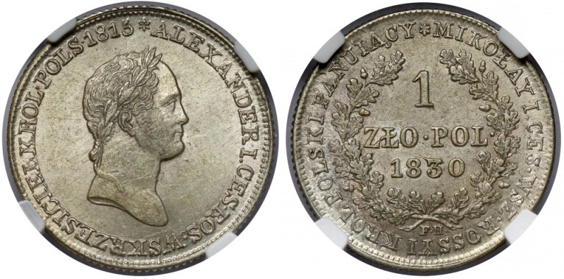 1 złoty polski 1830 FH Piękny, naturalnie seledynowy, bliski menniczemu egzempla...