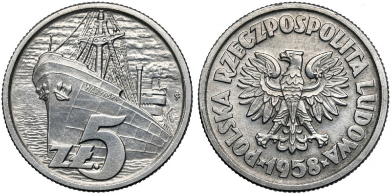 Próba ALUMINIUM 5 złotych 1958 Waryński - 1 z 20 sztuk Bardzo rzadka próba chara...