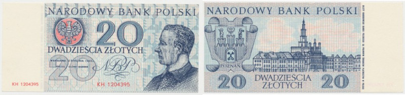 DRUK PRÓBNY Miasta Polskie, 20 złotych 1965 Rzadka próba kolorystyczna, uwzględn...