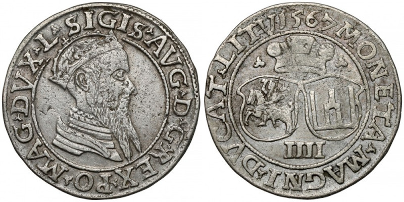 Zygmunt II August, Czworak Wilno 1567 Odmiana legendowa L/LITV. Zdrowy, dobrze w...