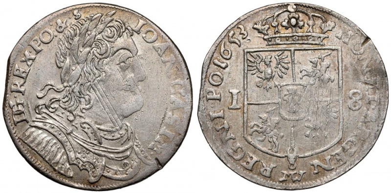 Jan II Kazimierz, Ort Wschowa 1653 MW - rzadki Płytkie bicie, jednocześnie dużo ...