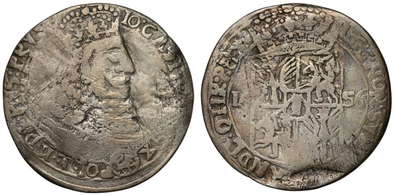 Jan II Kazimierz, Ort Lwów 1656 Moneta manipulowana (gładzone tło i podgrawerowa...