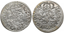 Jan II Kazimierz, Szóstak Kraków 1666 AT - BEZ & - RZADKI R3