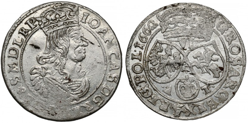 Jan II Kazimierz, Szóstak Bydgoszcz 1662 AT - bardzo ładny Piękne lustro mennicz...