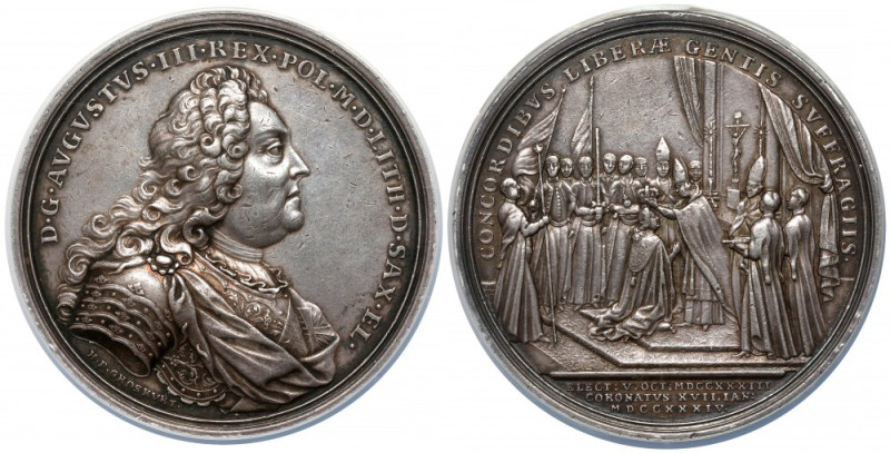 August III Sas, Medal koronacyjny 1734 r. Medal upamiętniający koronację Augusta...