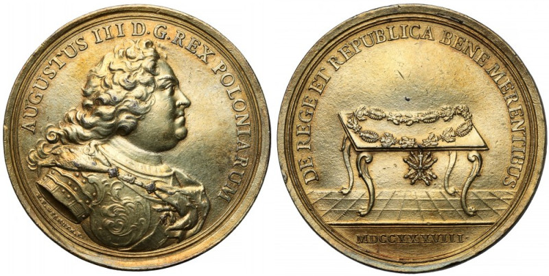 August III Sas, Medal BENE MERENTIBUS (Dobrze Zasłużonym) 1754 r. - rzadki portr...