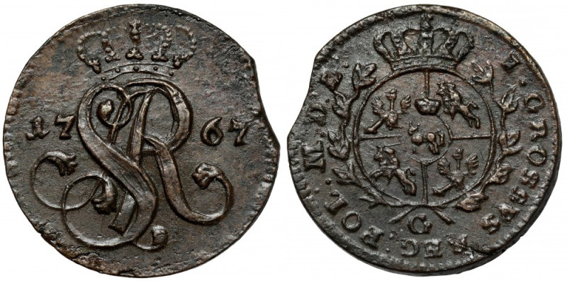 Poniatowski, Grosz 1767-G, Kraków - szeroki monogram Bardzo ładnej prezencji gro...