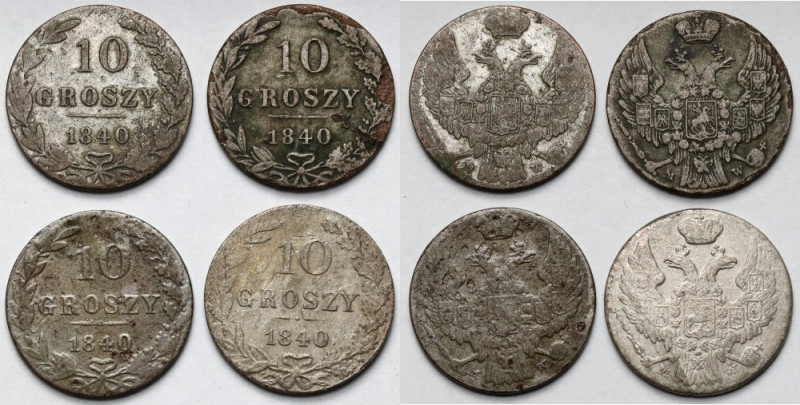 10 groszy 1840 MW - zestaw (4szt) Jedna z monet polakierowana. 
 W zestawie obe...