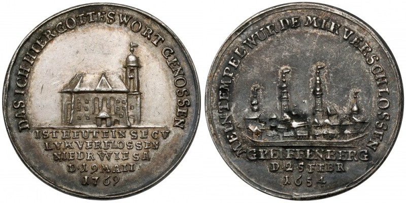 Śląsk, Gryfów Śląski, Medal 1769 - otwarcie nowego kościoła Piękny pod względem ...